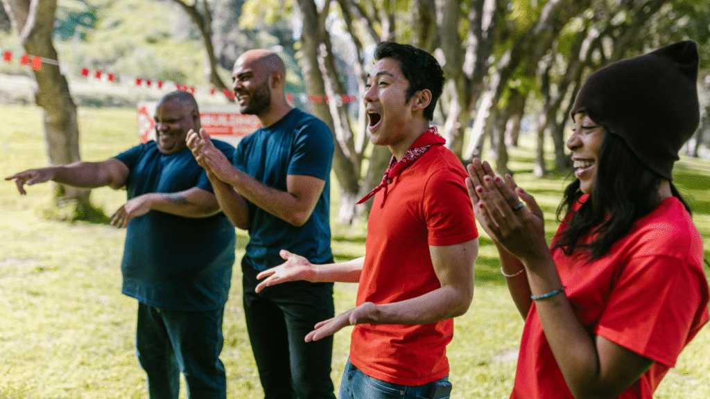 person cheering on success